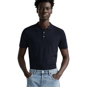 Navy Blue Zara Knitted Polo Shirt  (L)